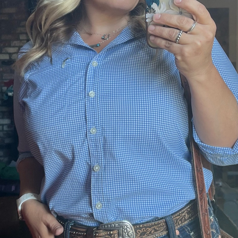 Pair of Women’s Ariat VentTek Blue & White Shirts XL - Picture 12 of 13